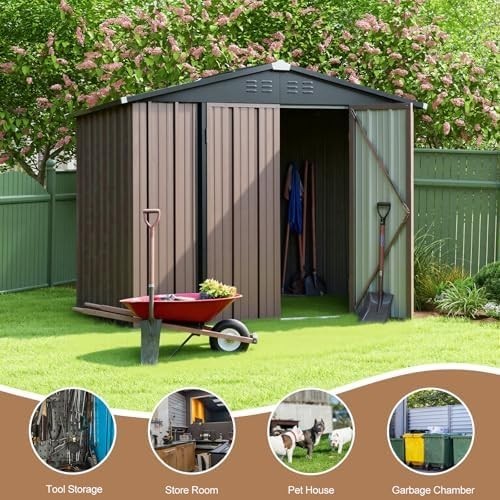 6x8 ft Metal Garden Shed Heavy Duty Lockable Outdoor Storage