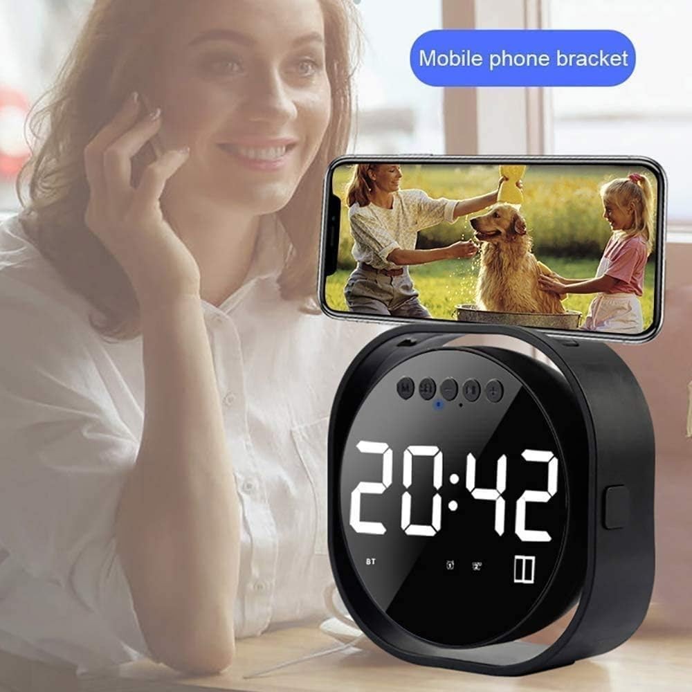 Black LED Digital Alarm Clock Bluetooth Speaker FM Radio Dual Alarm Big Digits