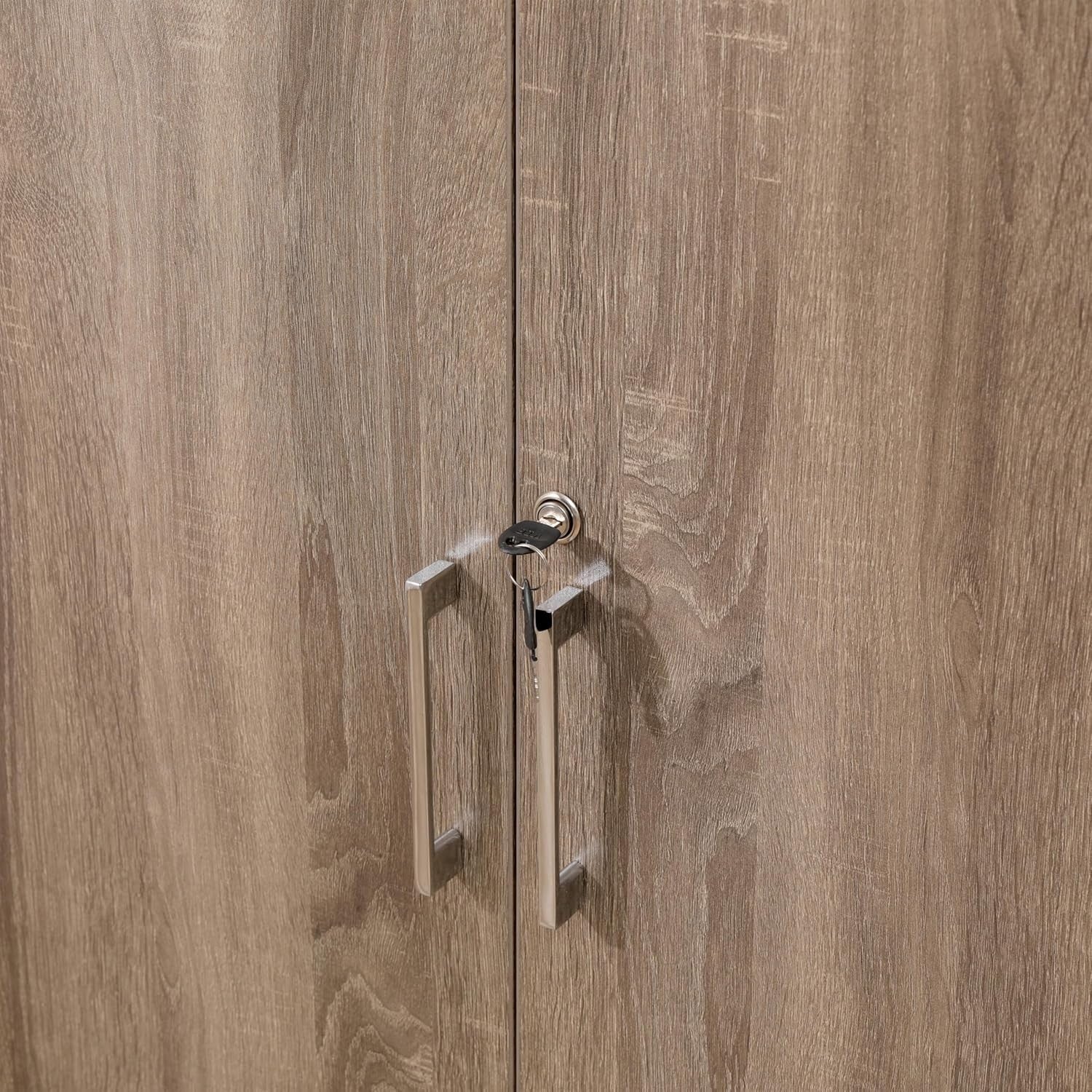 Tall Dark Oak Office Storage Cabinet Lockable 2 Door Cupboard 3 Shelves