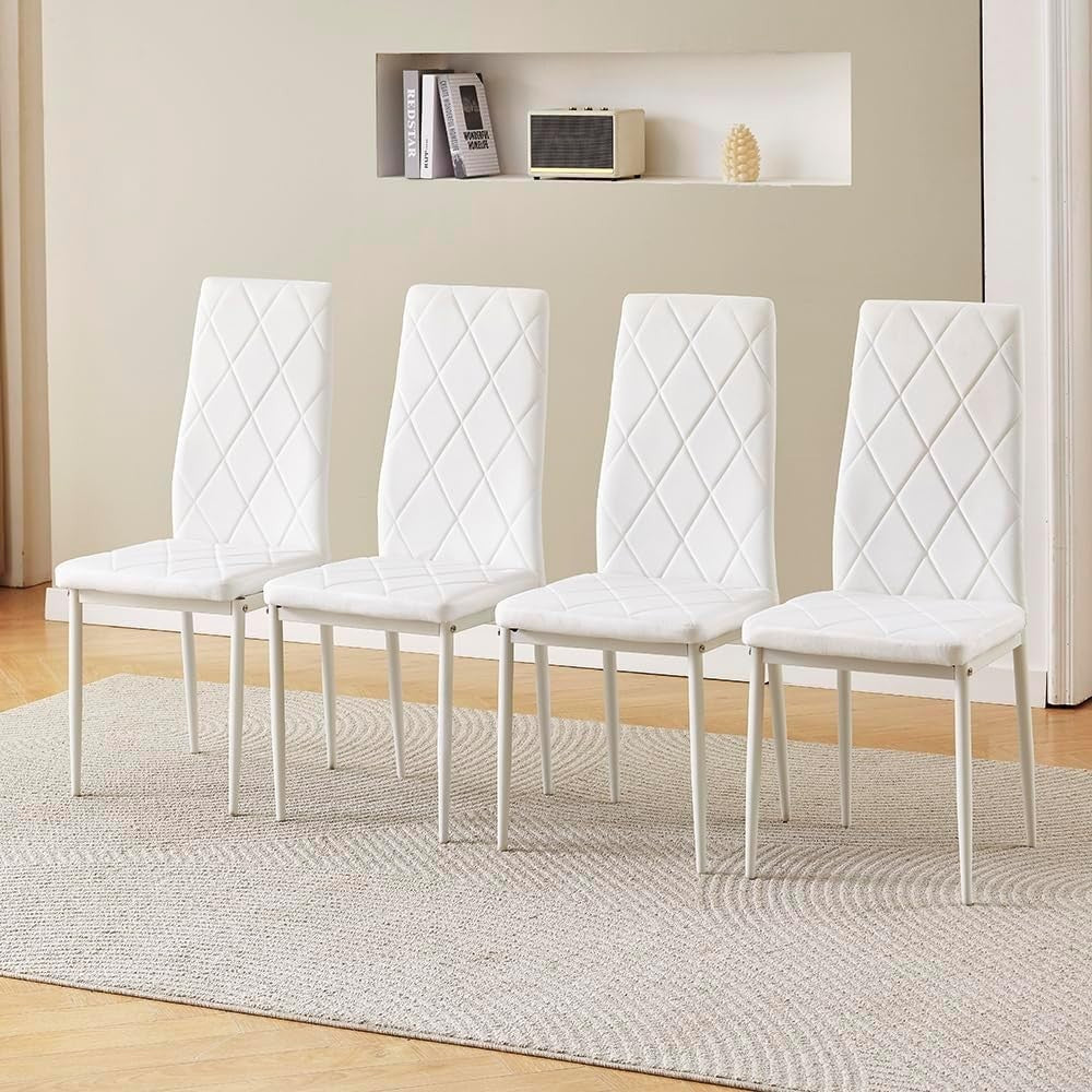 Modern 5-Piece Dining Set White Table White Velvet Chairs Compact Kitchen