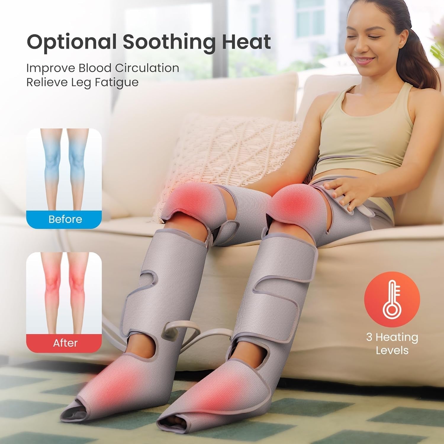 Heat Compression Leg Massager with 3 Modes, Adjustable Calf & Knee Pain Relief