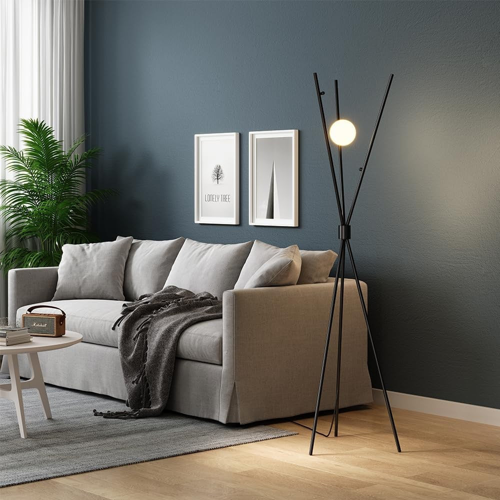 Nordic Tripod Floor Lamp Metal Standing Light White Shade Corner Reading