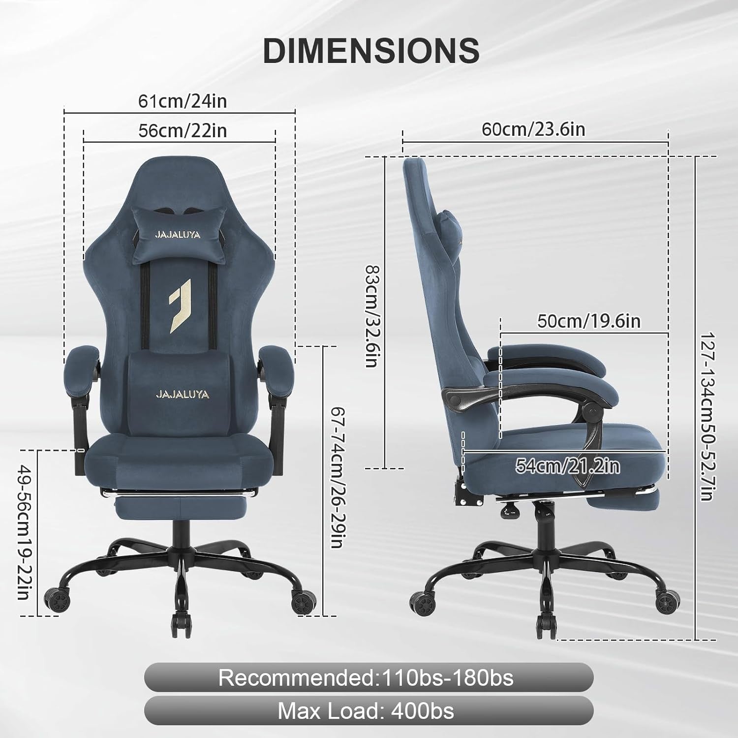 Gaming Chair Ergonomic Recliner Grey Faux Leather Adjustable Footrest Office