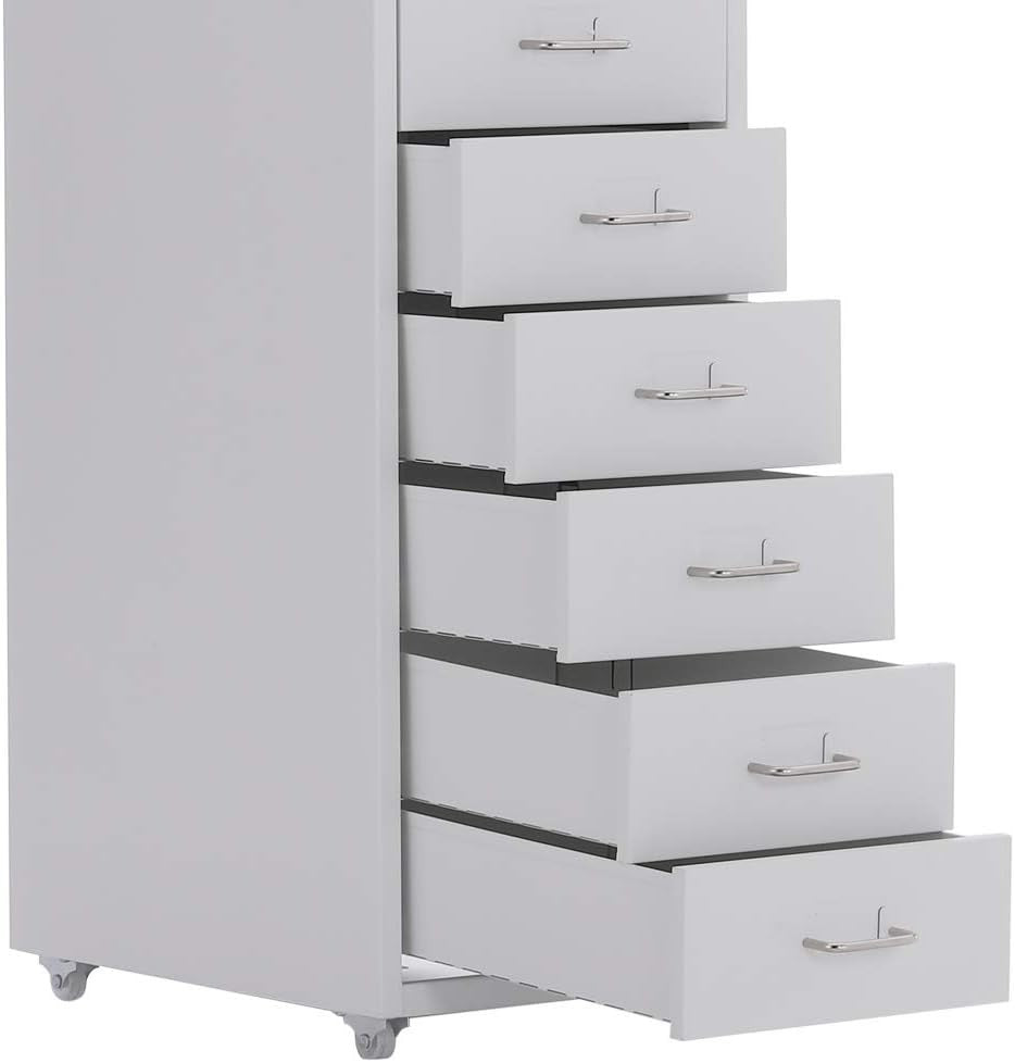 White Slim Rolling Drawer Tower 10 Tier Metal Office File Storage