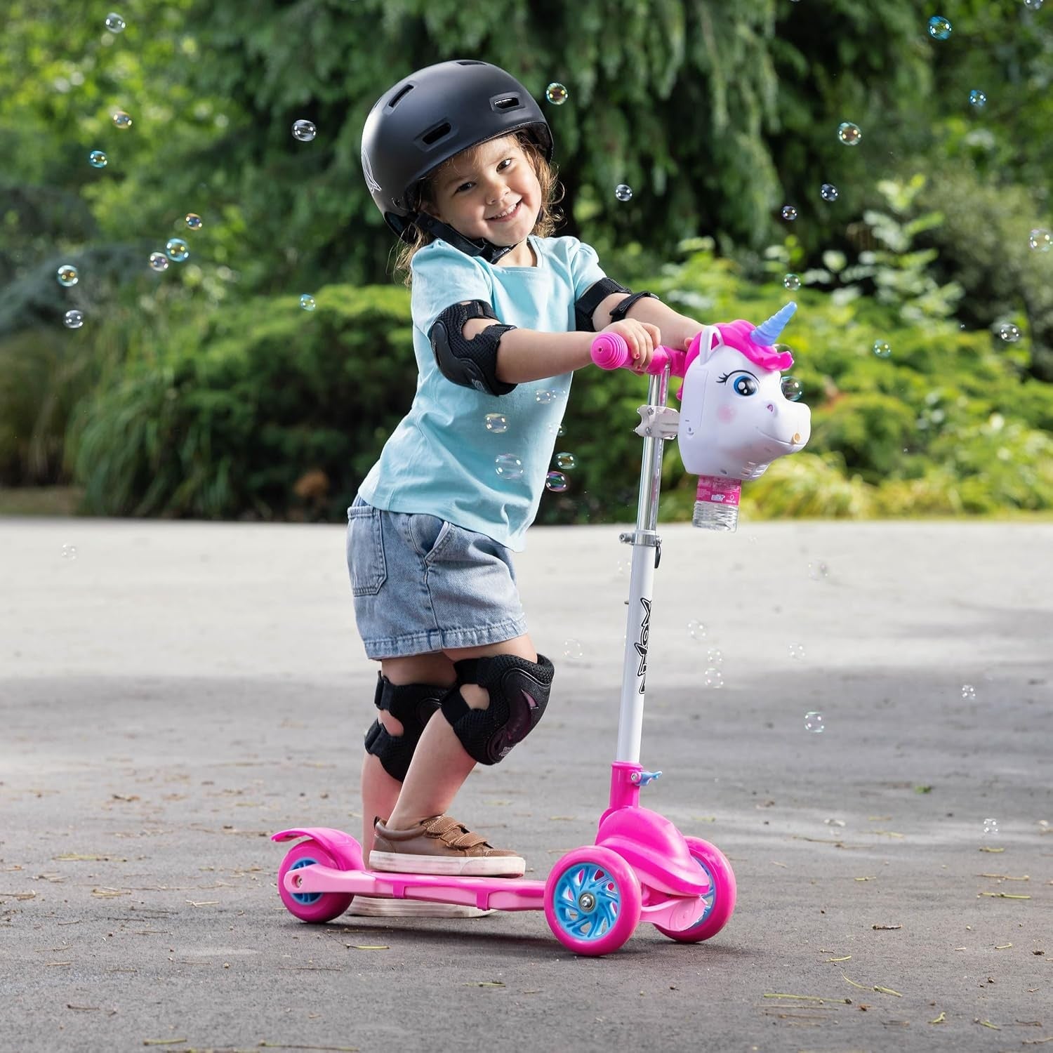 Kids 3 Wheel Bubble Scooter Foldable Adjustable Pink