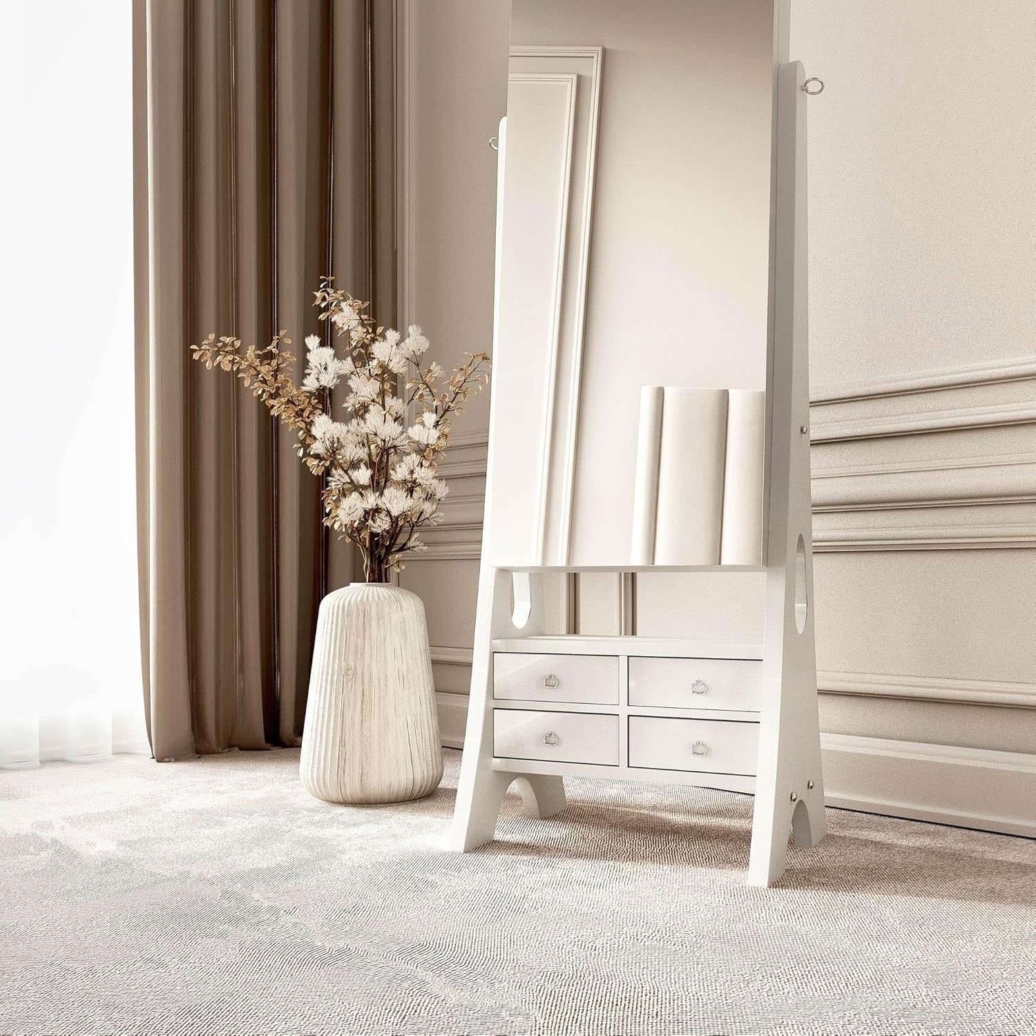 White LED Jewellery Storage Cabinet Full Length Mirror with Drawers