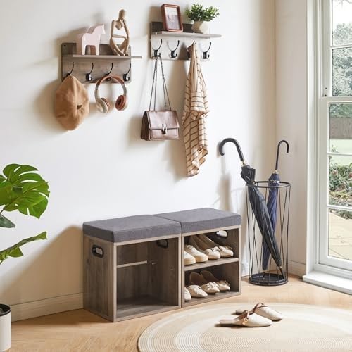Small Shoe Storage Bench with Cushion & 2-Tier Rack for Entryway Seat