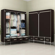 Large Canvas Wardrobe with Drawers Hanging Rail Shelves Dustproof 150cm