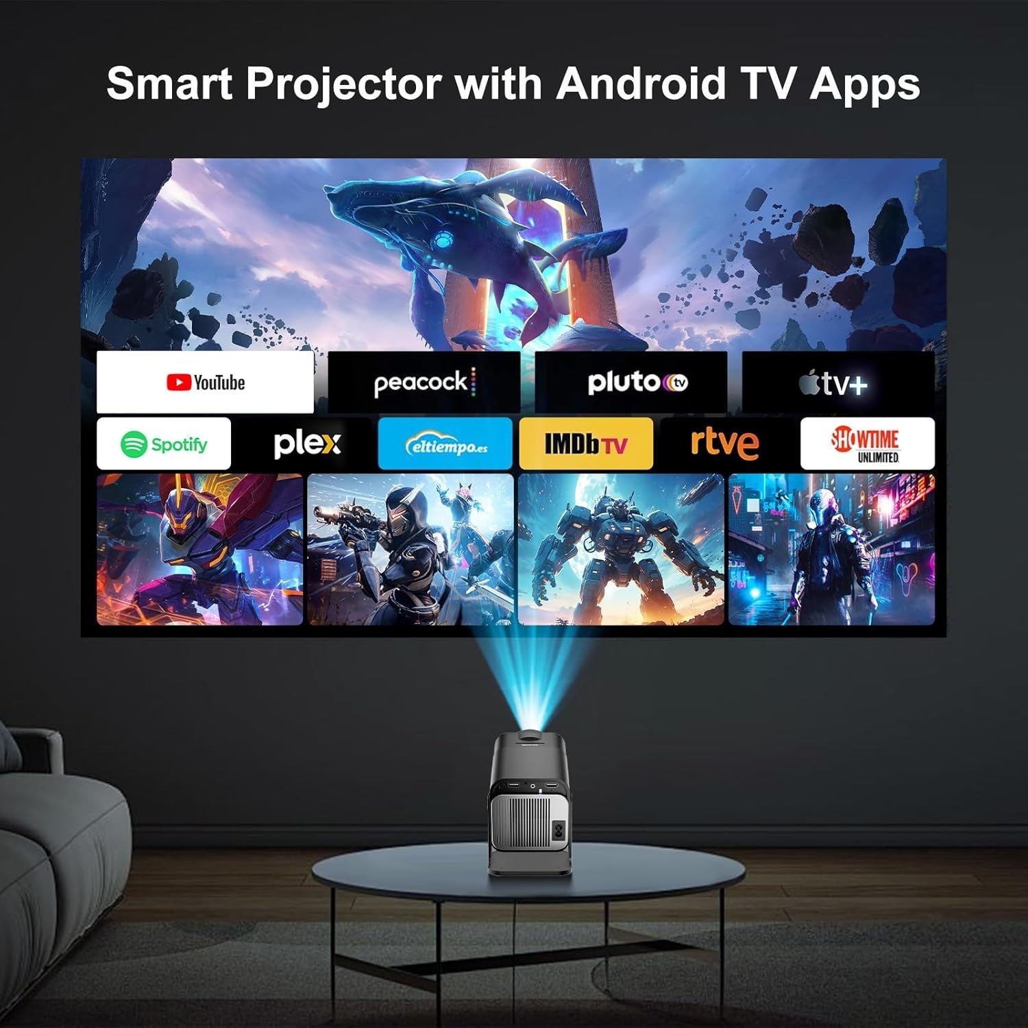 Short Throw Smart Projector 1080P 4K WiFi 6 Bluetooth Android