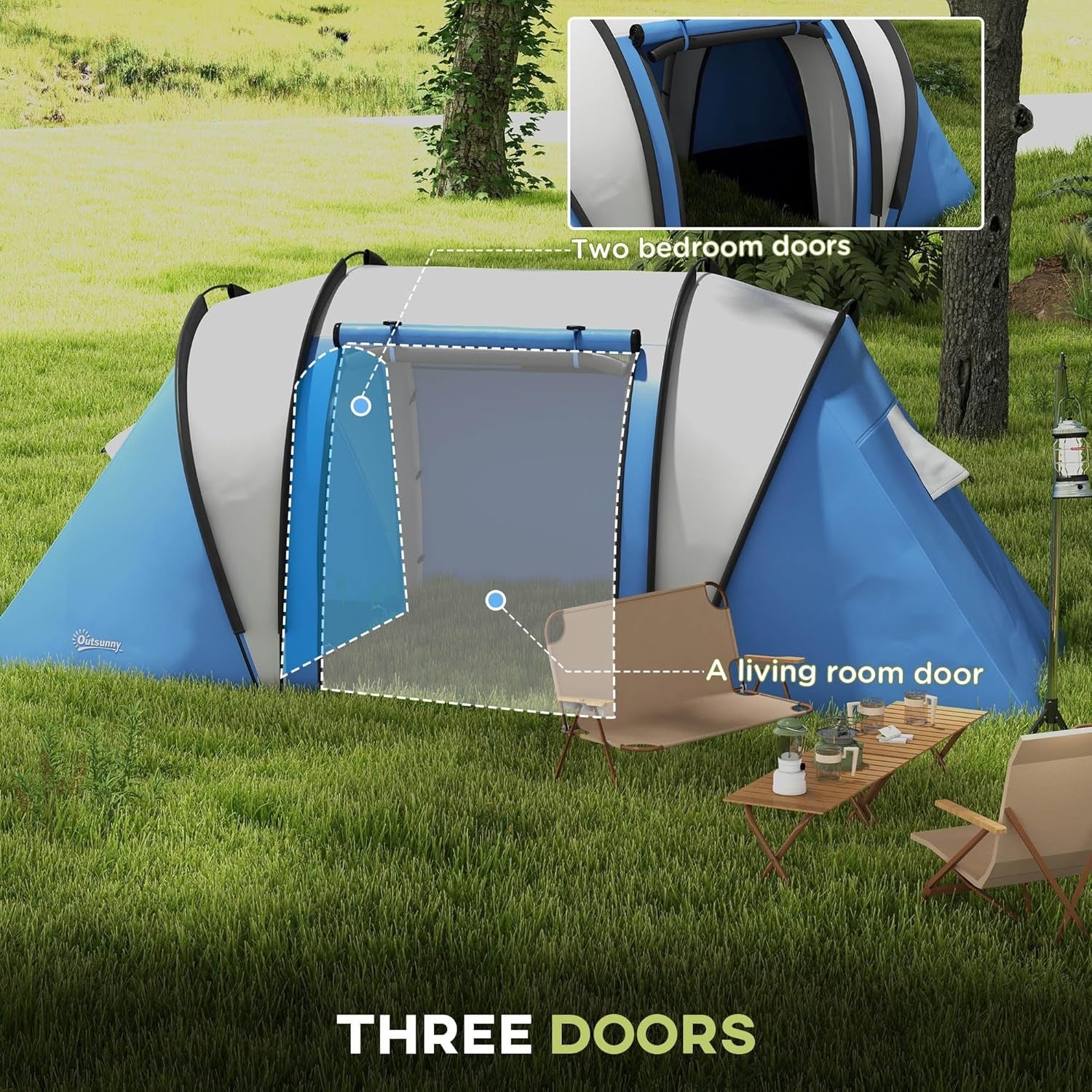 4-5 Person Family Tunnel 3000mm Waterproof 2 Bedroom