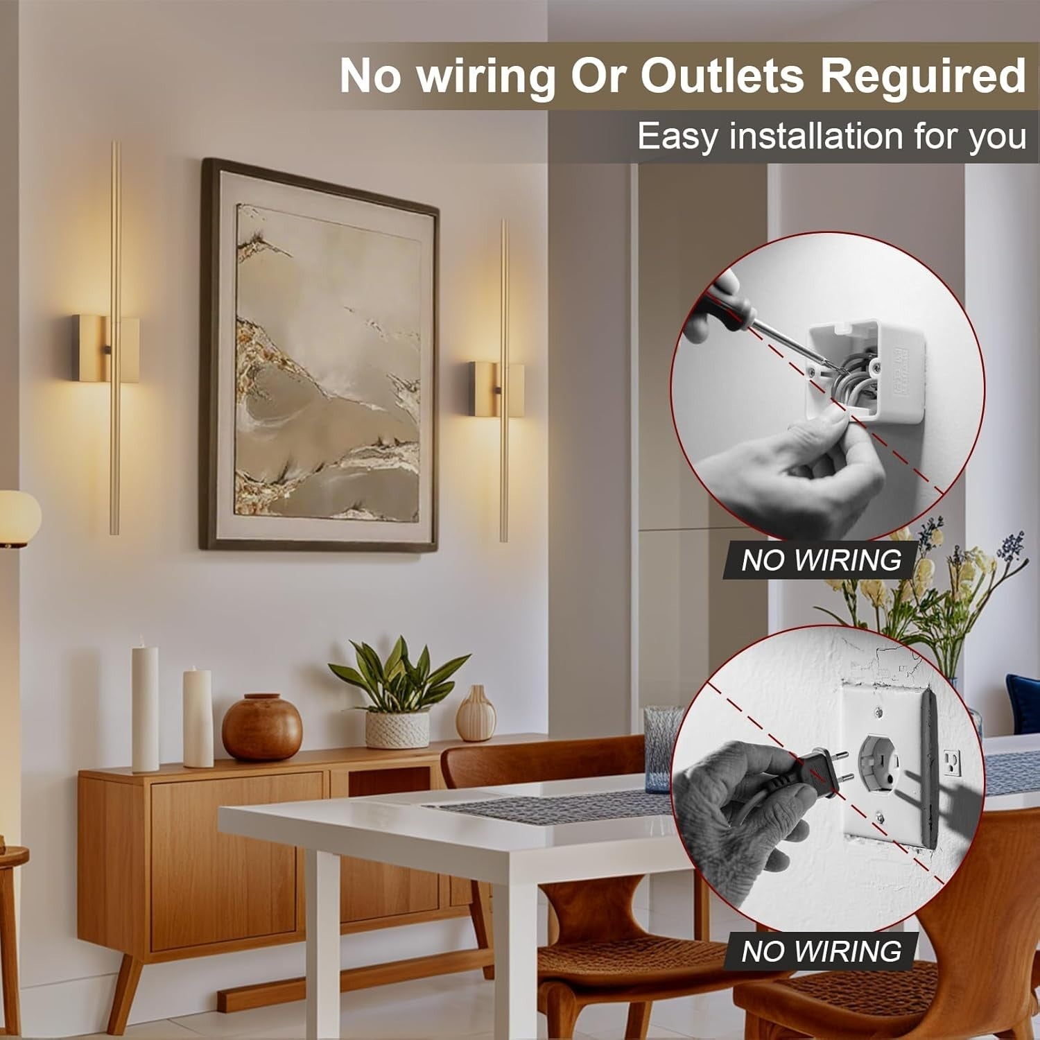 Rechargeable LED Wall Lights 2-Pack Dimmable Touch Remote 3 Color 70CM Gold