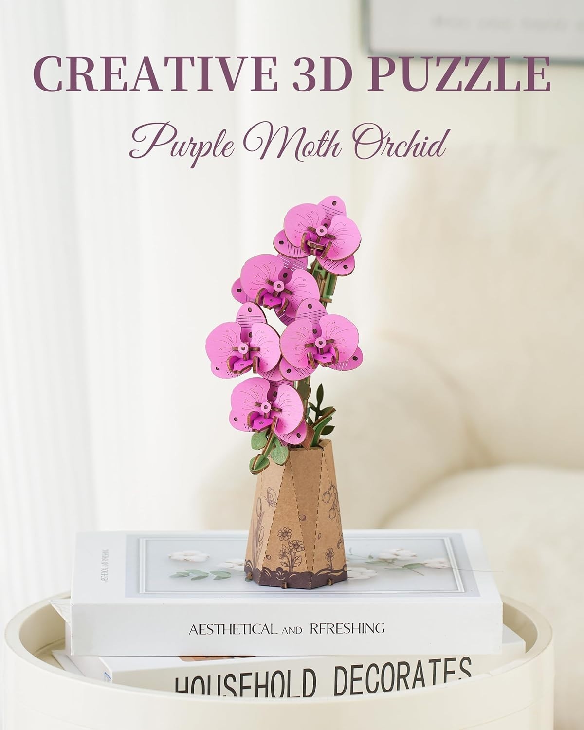3D Wooden Orchid Flower Puzzle – Adjustable DIY Home Decor Gift