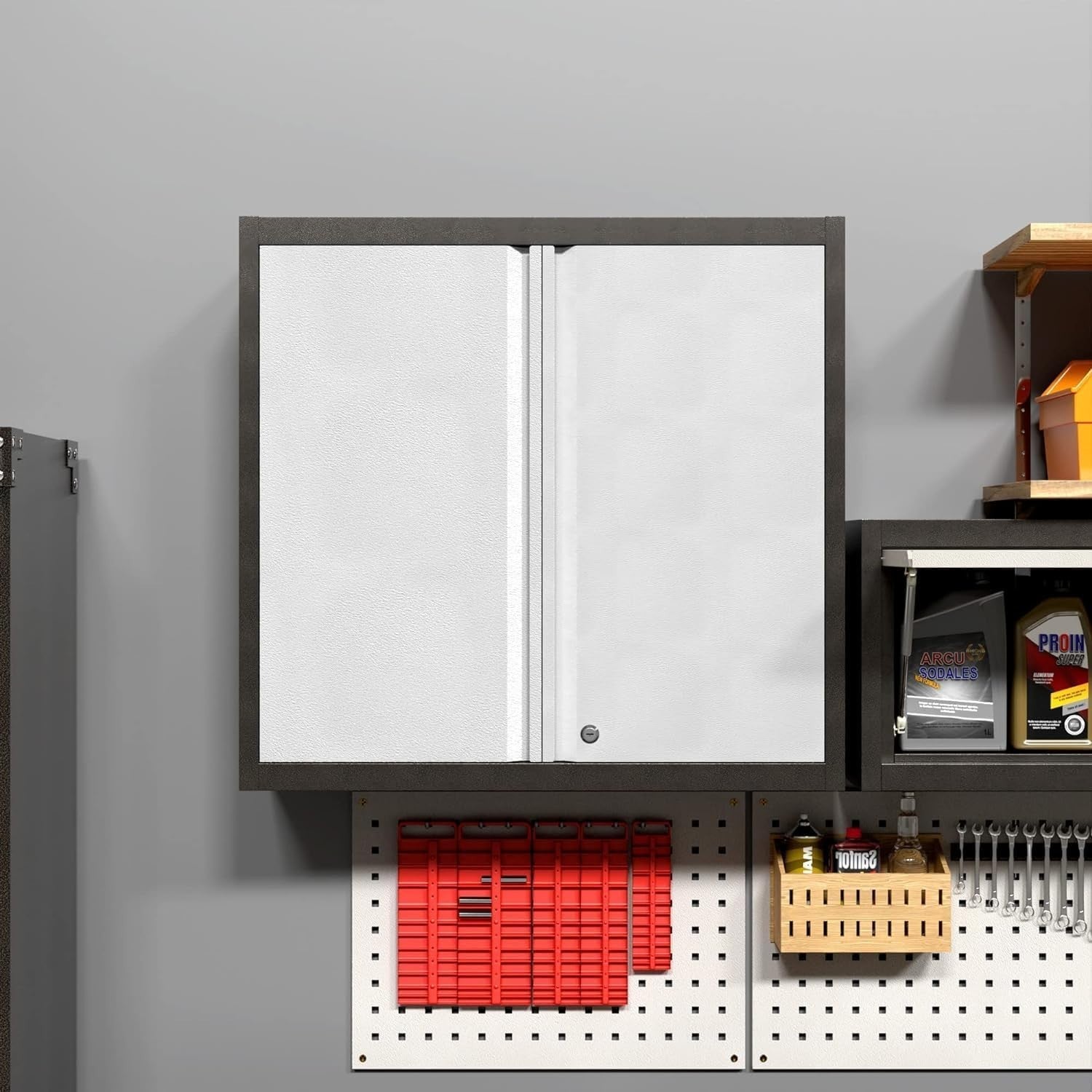 Metal Wall Cabinet 66x66x30cm Garage Storage, Lockable, Adjustable Shelf