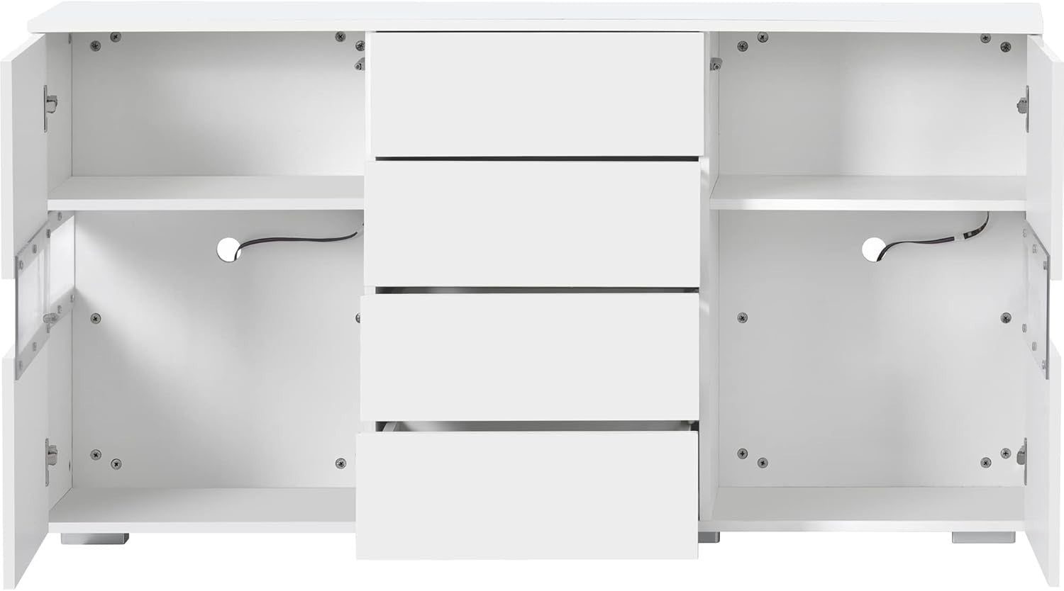 White LED Sideboard Cabinet Gloss Unit 4 Drawers 2 Glass Doors Modern**