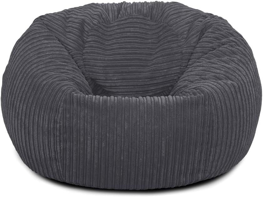 Grey Cord Bean Bag Chair Adult Lounge Seat – Washable Jumbo Recliner Sofa