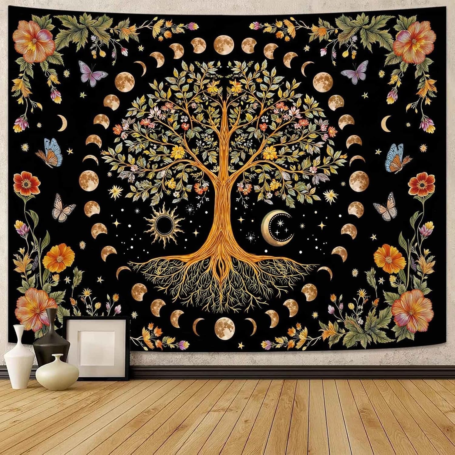 Tree of Life Moon Phase Tapestry Celestial Sun Boho 44x60