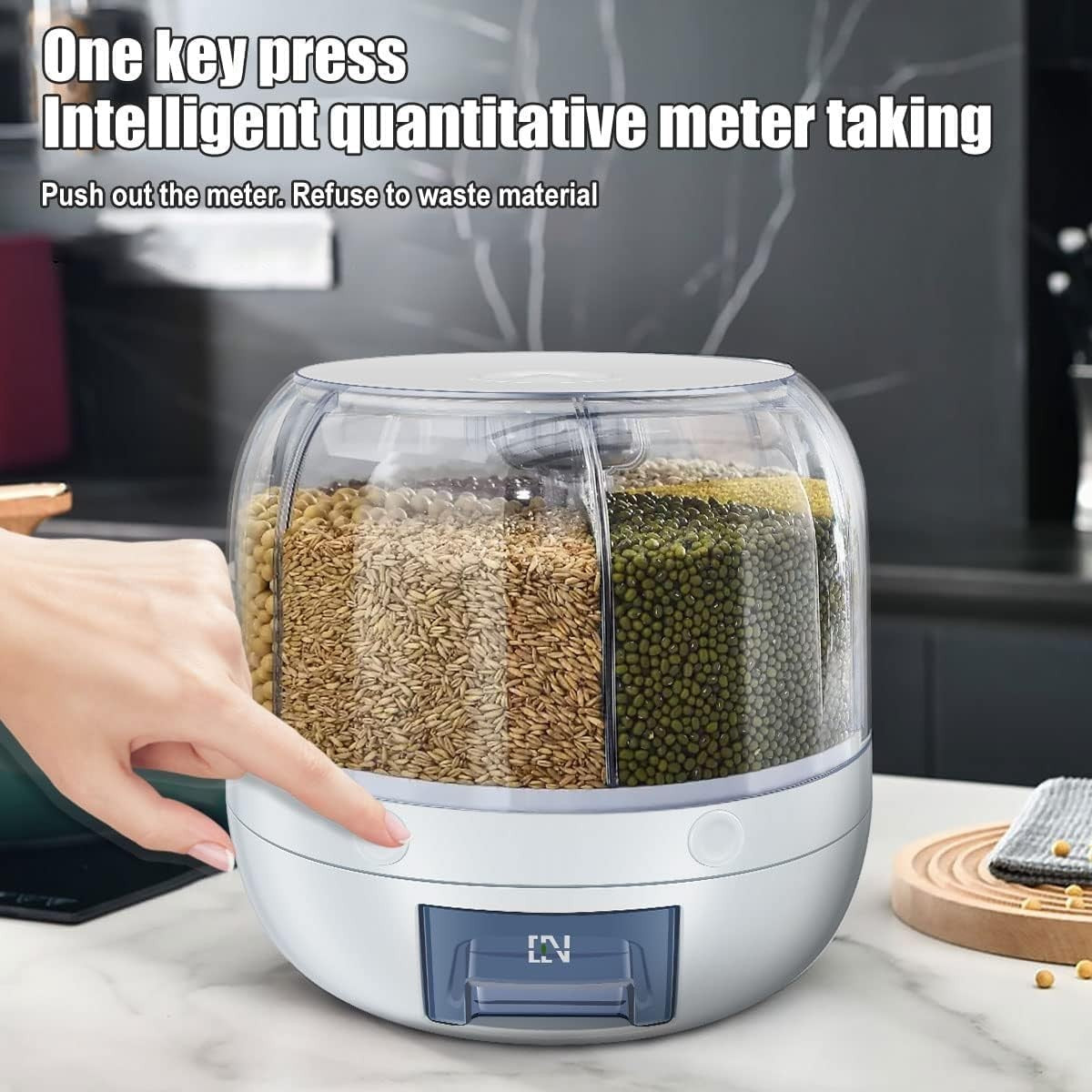 6 Grid 360° Rotating Rice Dispenser Airtight PP Bin