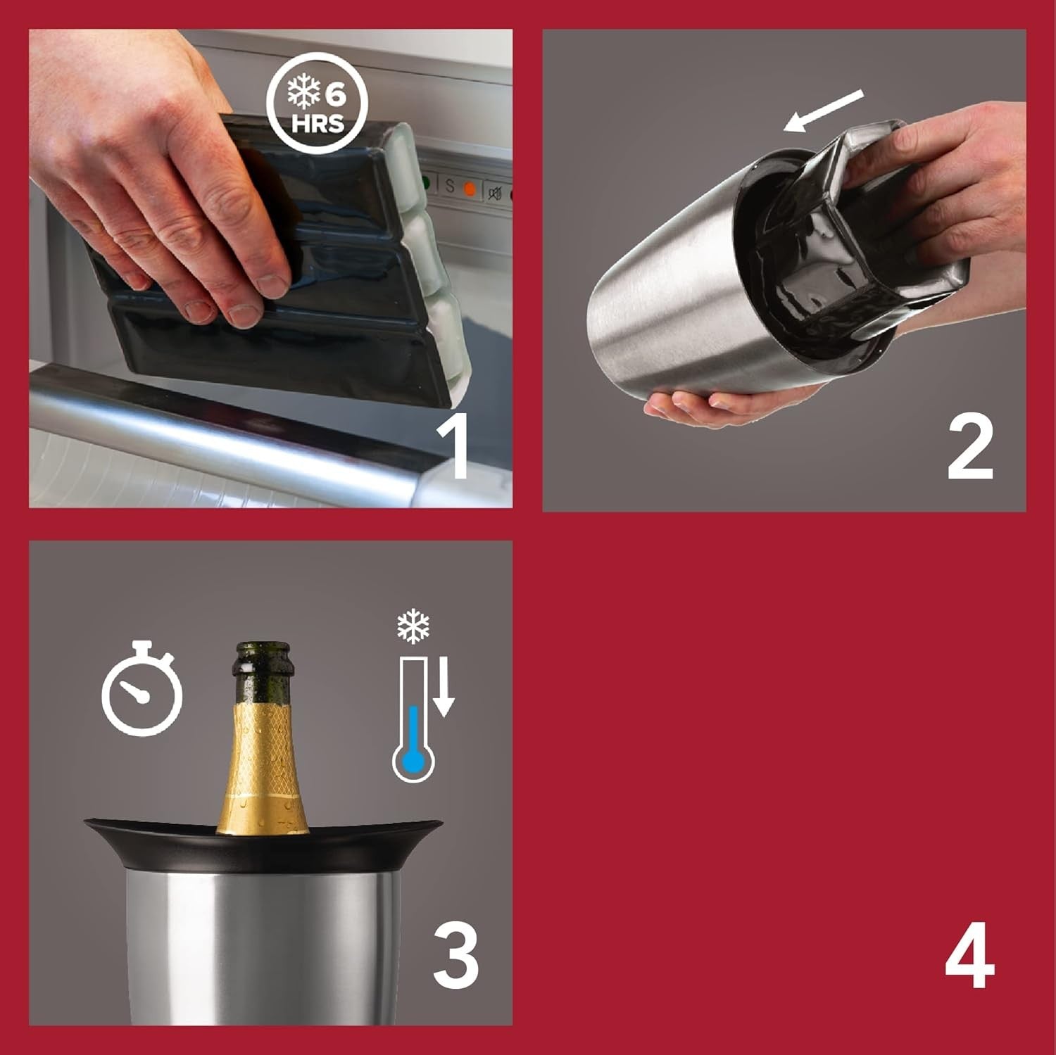 Stainless Steel Champagne Cooler Ice Free Wine Bottle Chiller Reusable Sleeve