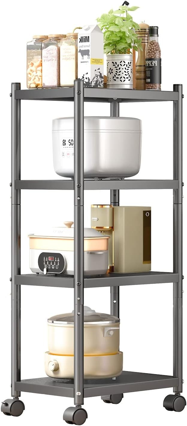 4 Tier Metal Storage Trolley on Wheels Narrow Shelving Unit Heavy Duty Rack