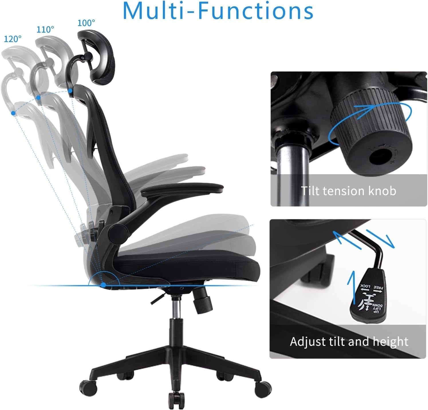 Ergonomic Mesh Office Chair Desk Seat Adjustable Lumbar Headrest Recline Black