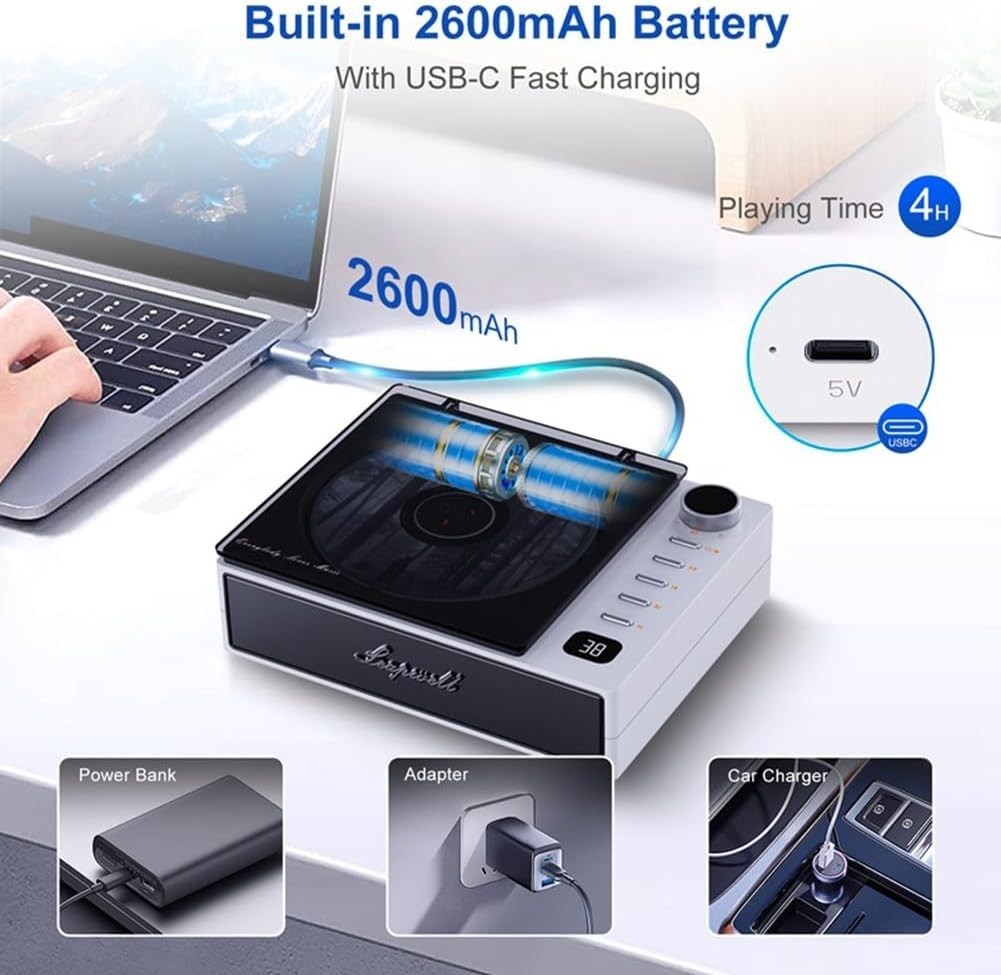 Portable CD Player Bluetooth Speaker FM Radio USB Optical Rechargeable