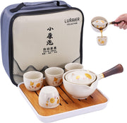 Portable Gongfu Tea Set Kitty Cat Rotating Teapot Infuser Travel Gift