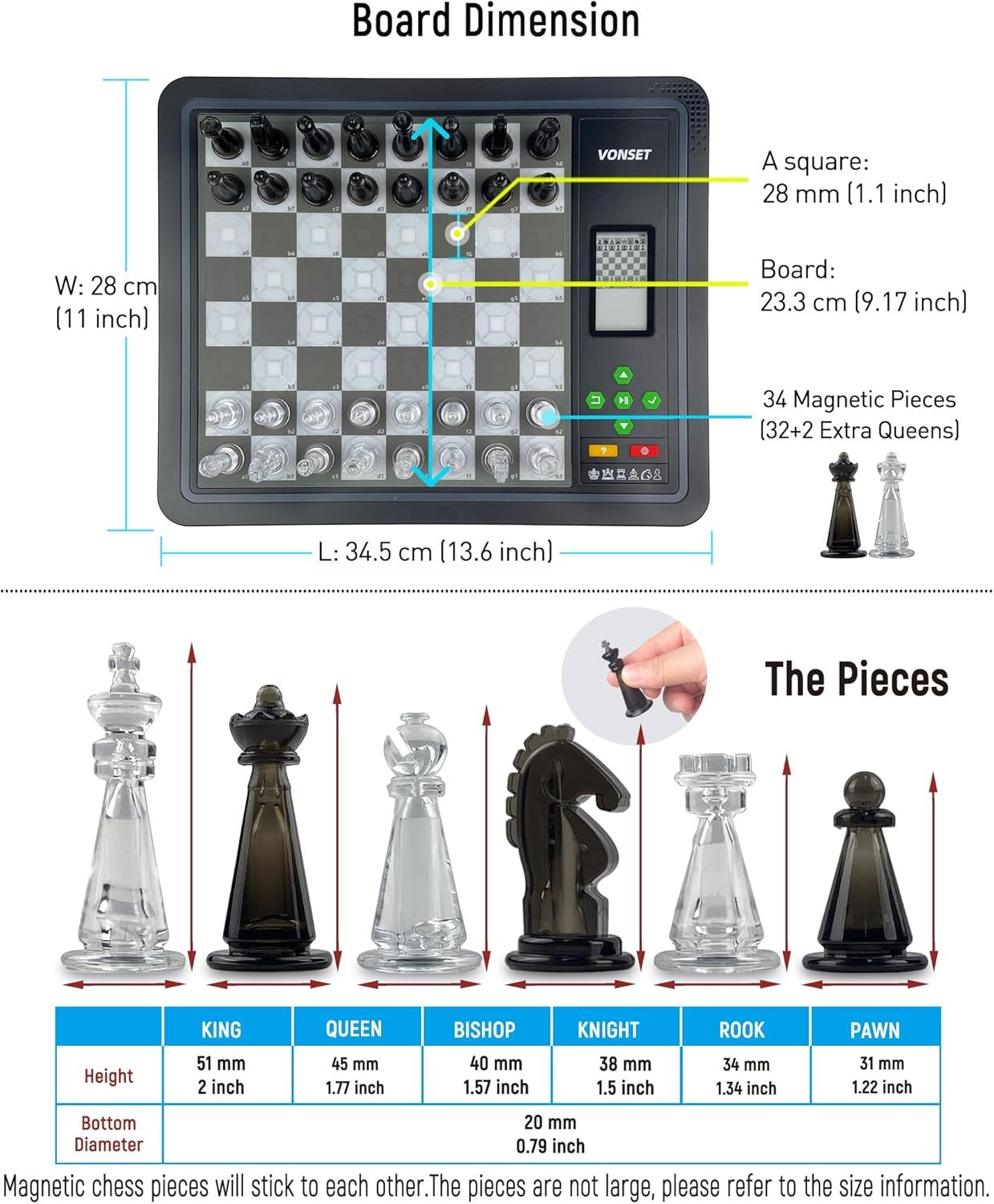 Electronic Chess Set w/ LED Lights & Display, Magnetic Computer Board