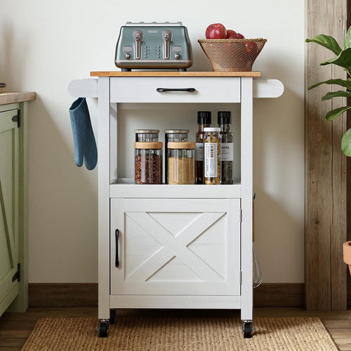 Kitchen Island Trolley on Wheels Storage Cabinet with Drawer Towel Rail