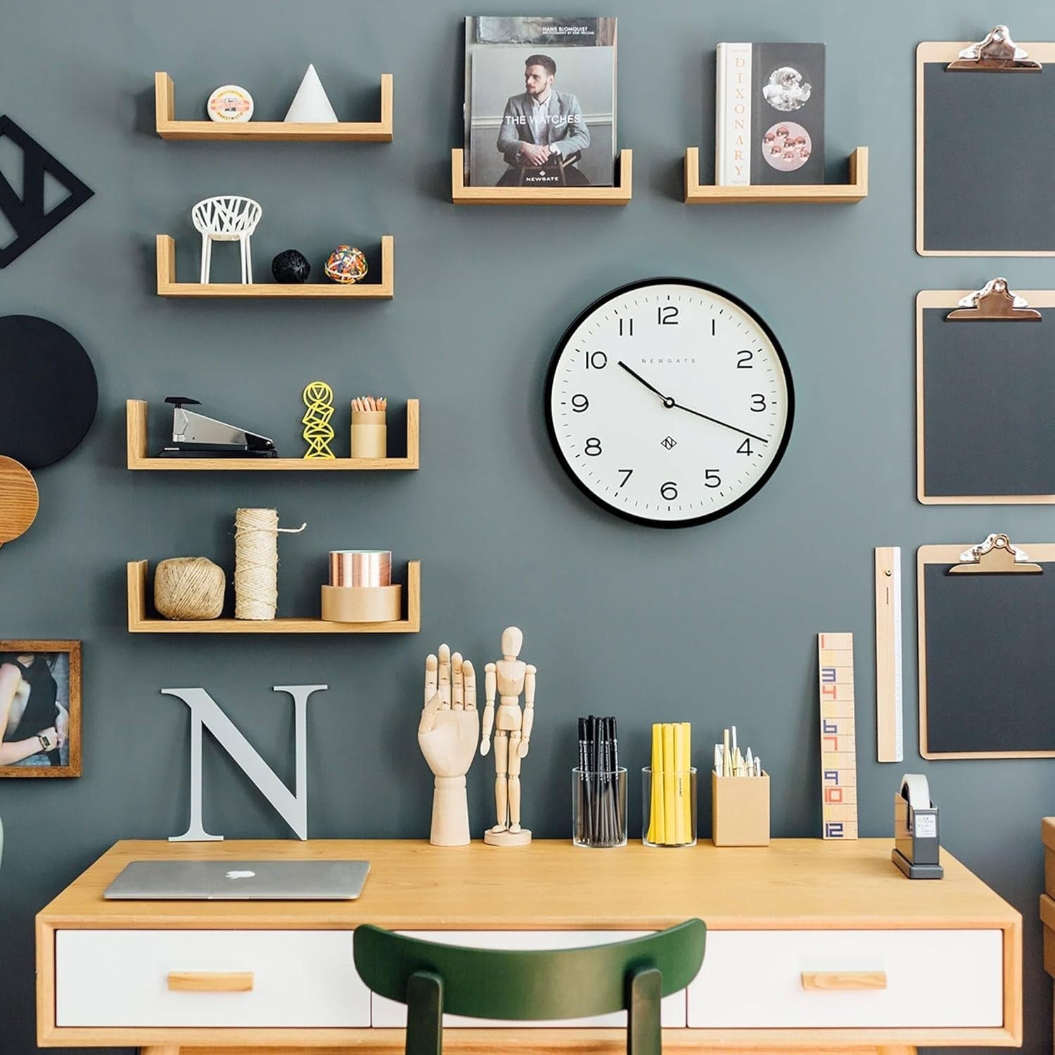 Modern Round Kitchen Wall Clock - Easy Read Numbers, Silent Battery Operated