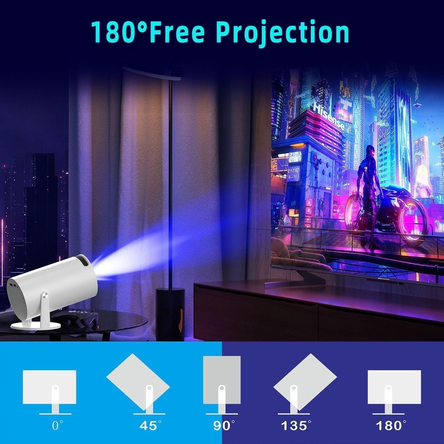Mini Smart Projector Android TV WiFi 6 Bluetooth 180° Auto Keystone