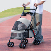 Lightweight Pet Stroller Foldable Dog Cat Pushchair 4 Wheels Grey