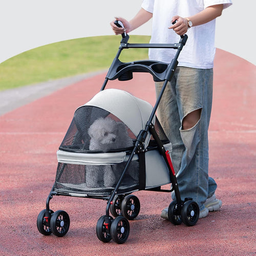 Lightweight Pet Stroller Foldable Dog Cat Pushchair 4 Wheels Grey