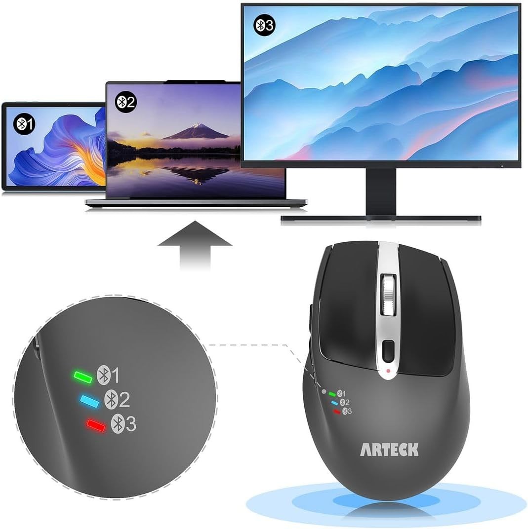 Multi-Device Bluetooth Mouse Silent Click Rechargeable Ergonomic Office PC