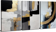 Set of 3 Black & White Abstract Canvas Wall Art 30x40cm