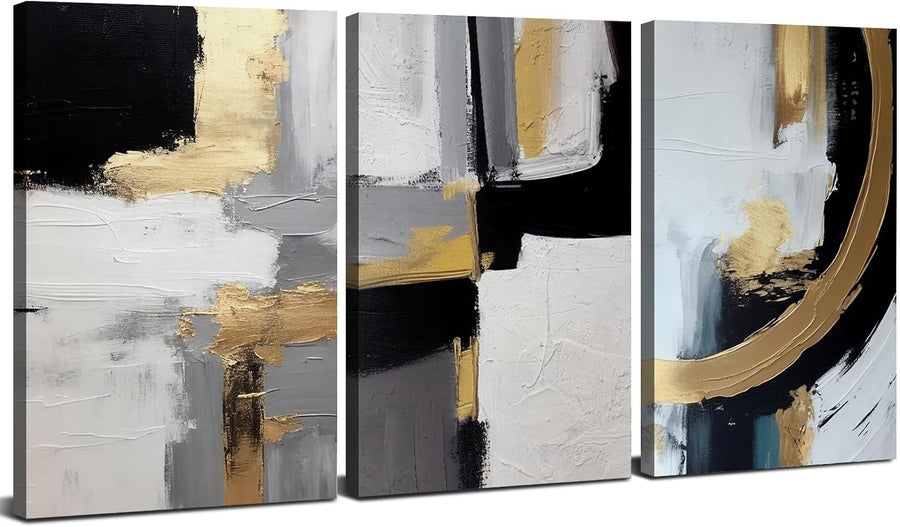 Set of 3 Black & White Abstract Canvas Wall Art 30x40cm
