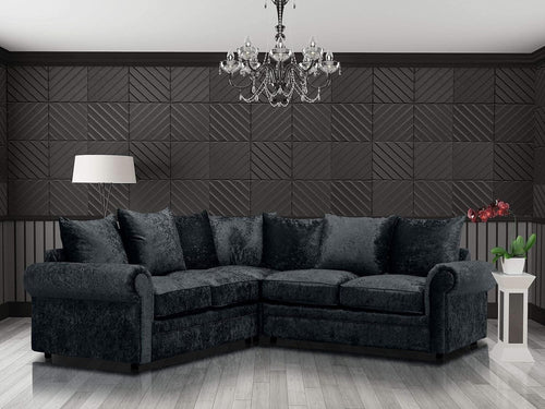 Luxury 5-Seater Black Velvet Corner Sofa Set 3+2 Seater Memory Foam