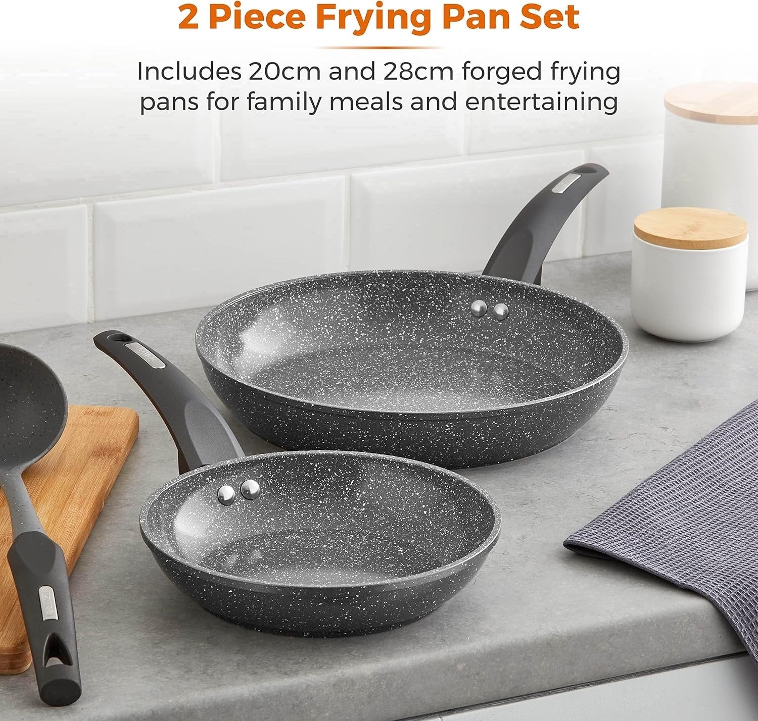 2pcs Graphite Non Stick Induction Frying Pan Set 20/28cm with Soft Grip Handles
