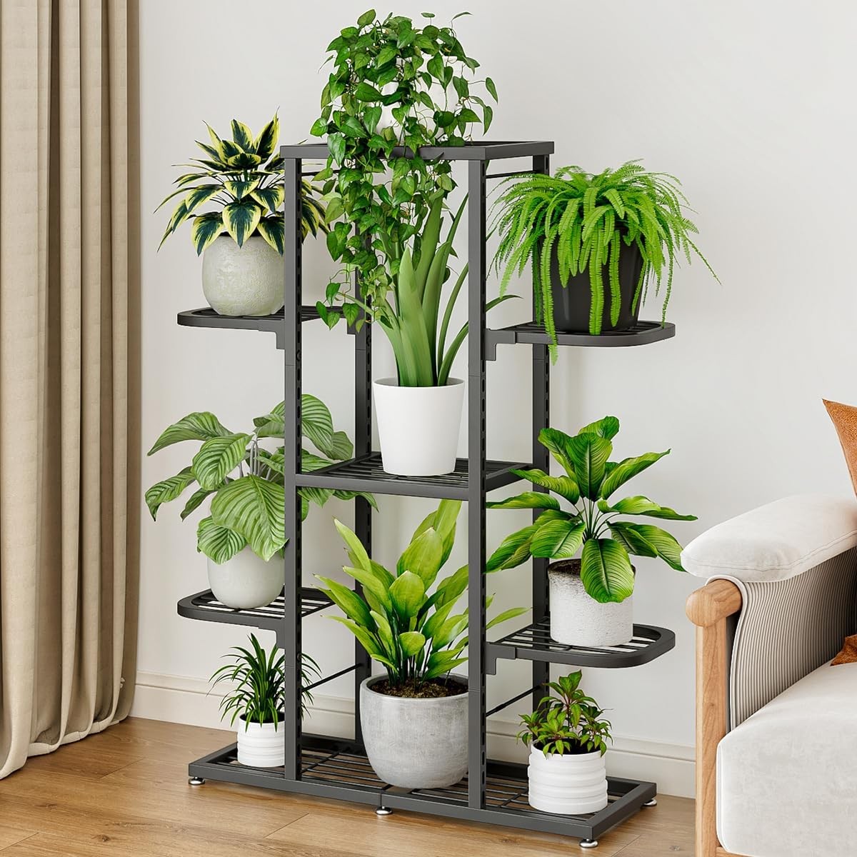 5 Tier Metal Plant Stand Indoor Outdoor Tall Flower Pot Display Rack Dark Grey