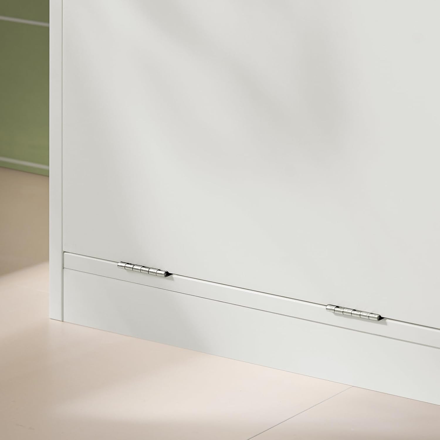 Slim Bathroom Storage Cabinet with Drawer & Laundry Basket White Unit