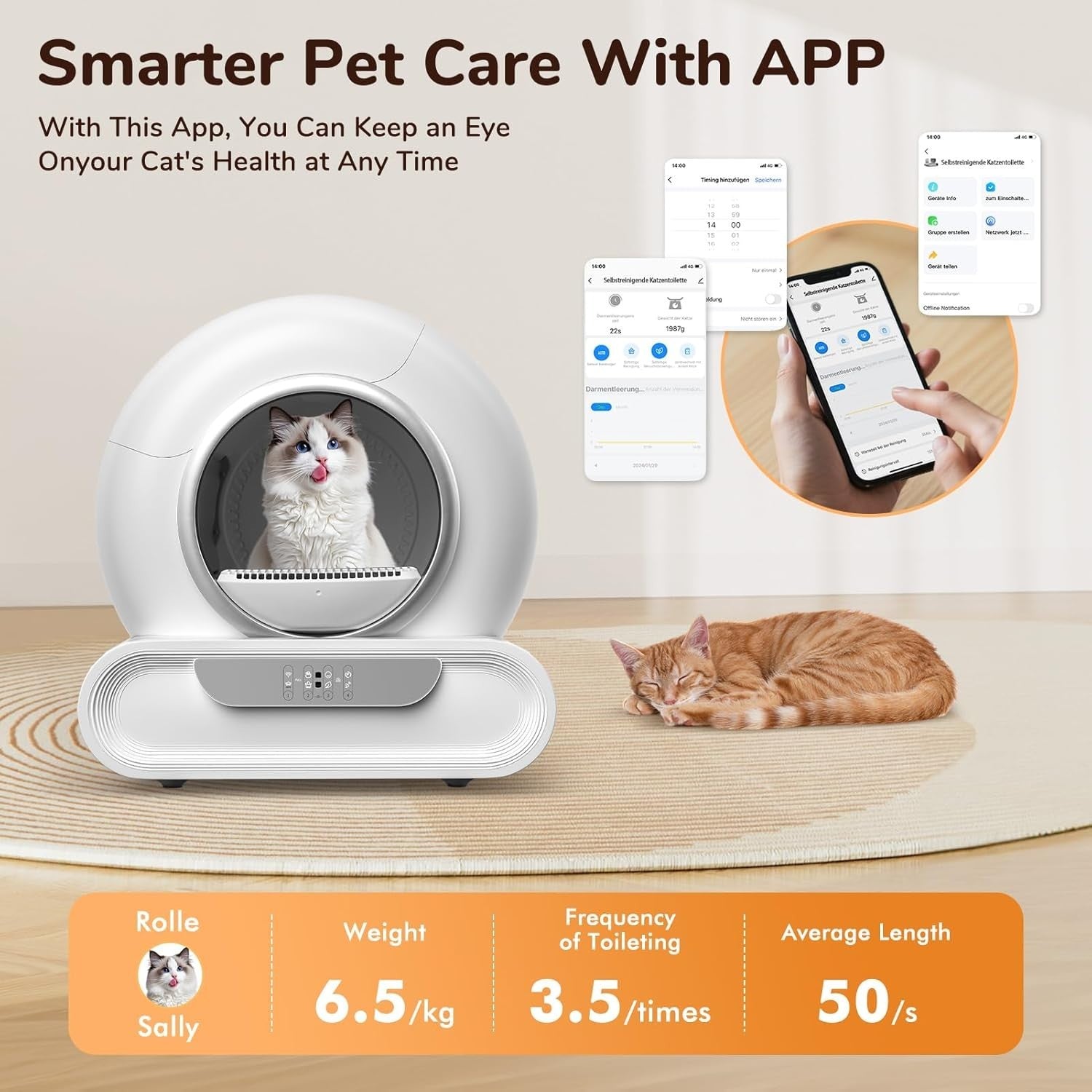 Self Cleaning Cat Litter Box APP Control 65L Multi Cat Odour Free