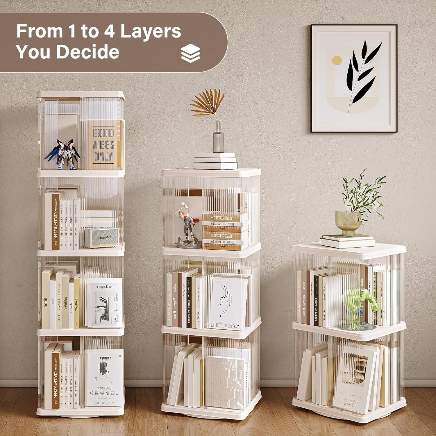 360° Rotating Plastic Bookshelf 4-Tier Floor Standing Corner Shelf White