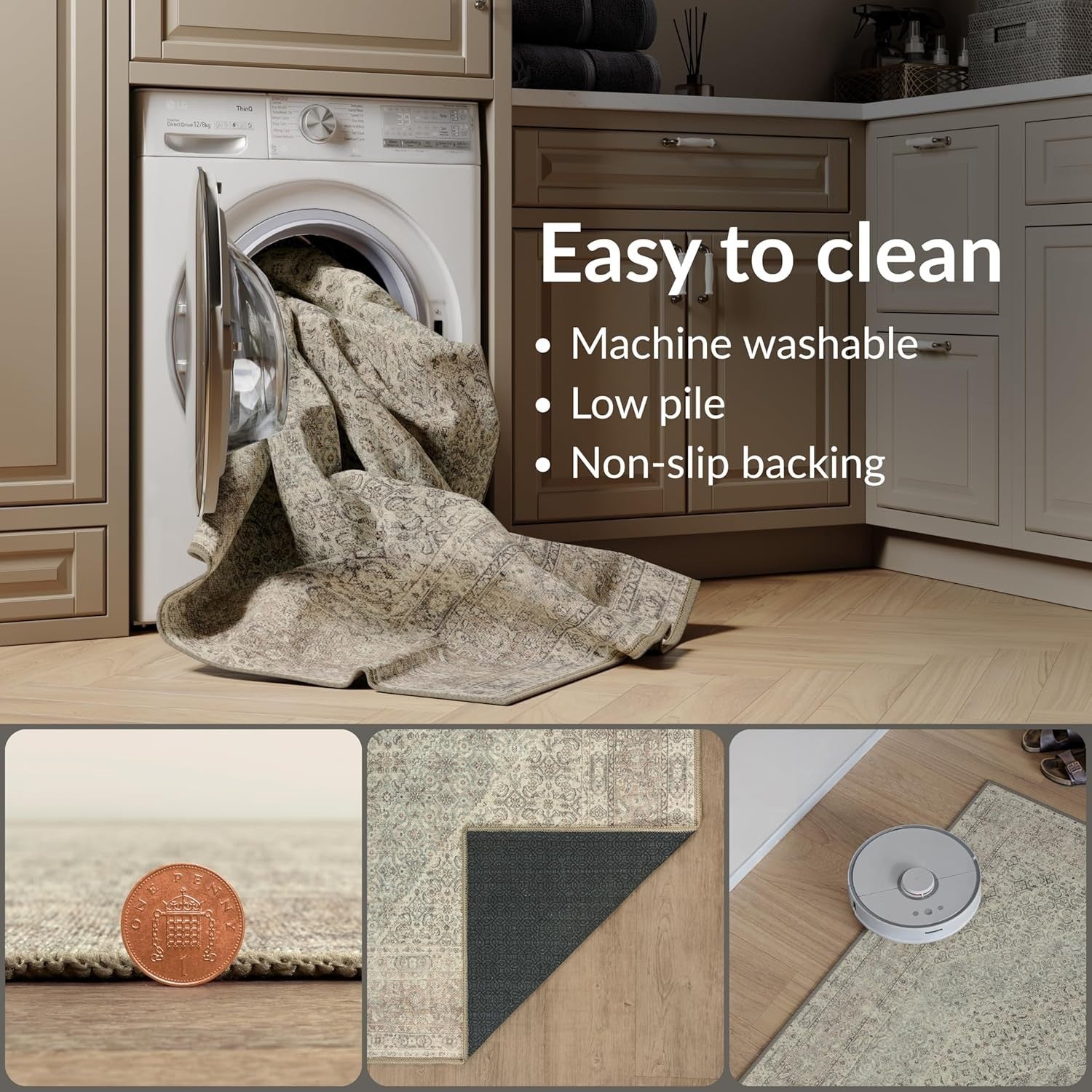 Washable Runner Rug 60x240cm Non-Slip Soft Hallway Kitchen Bedroom Long Mat