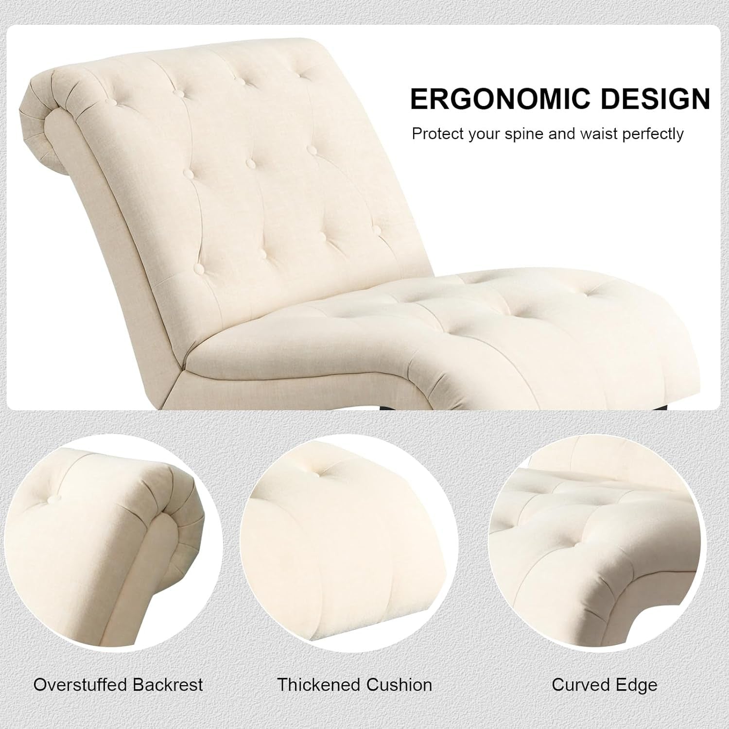 Modern Accent Chair Linen Lounge Tub Chair Button Tufted Beige