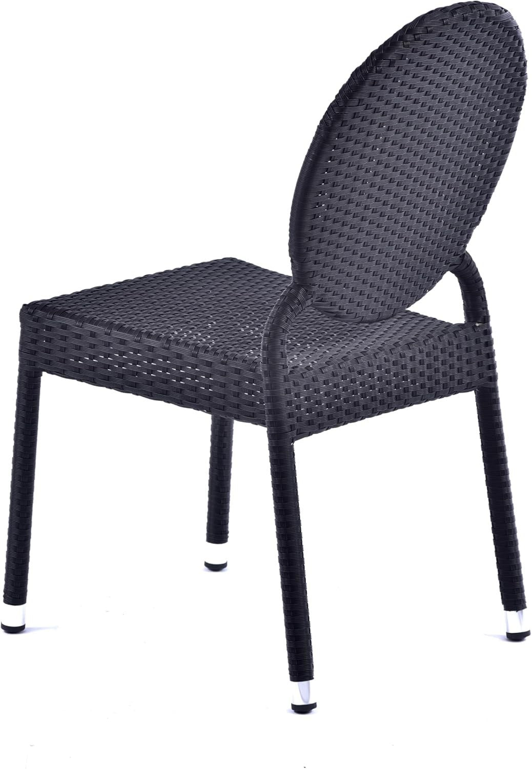 Black Rattan Side Chair Stackable Round Back Garden Patio Dining Seat