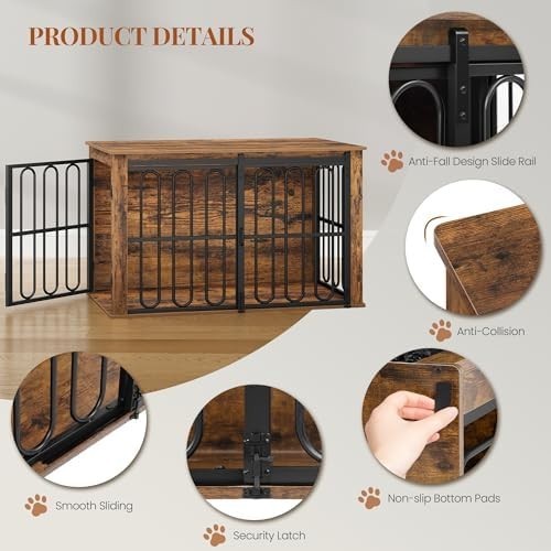 HEXCELEN Dog Crate Furniture Brown – Indoor Small/Medium Dog Cage & Side Table