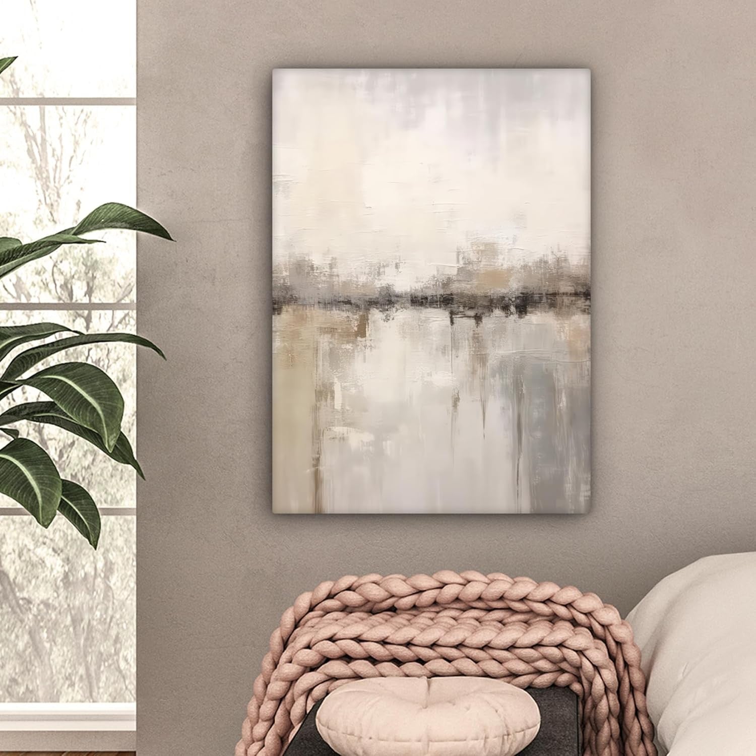 Beige Abstract Canvas Wall Art 50x70cm Framed Modern
