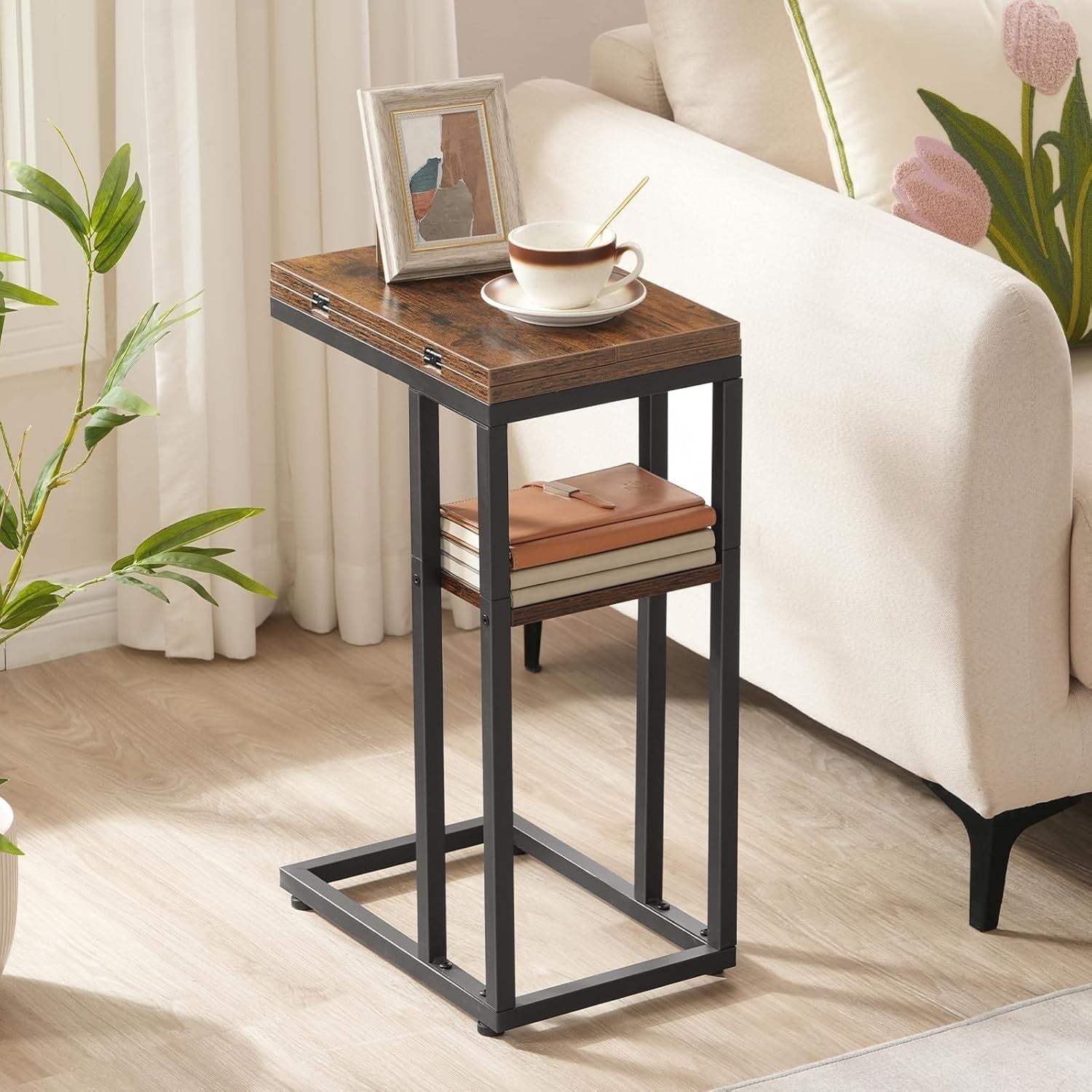 Foldable C-Shaped Side Table Laptop Snack Tray Small Space