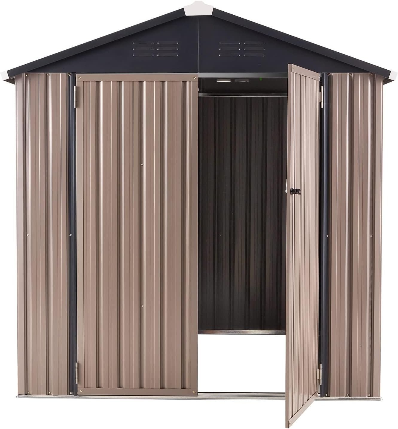 6x6ft Metal Garden Storage Shed Grey Outdoor Tool Bike Lockable Box