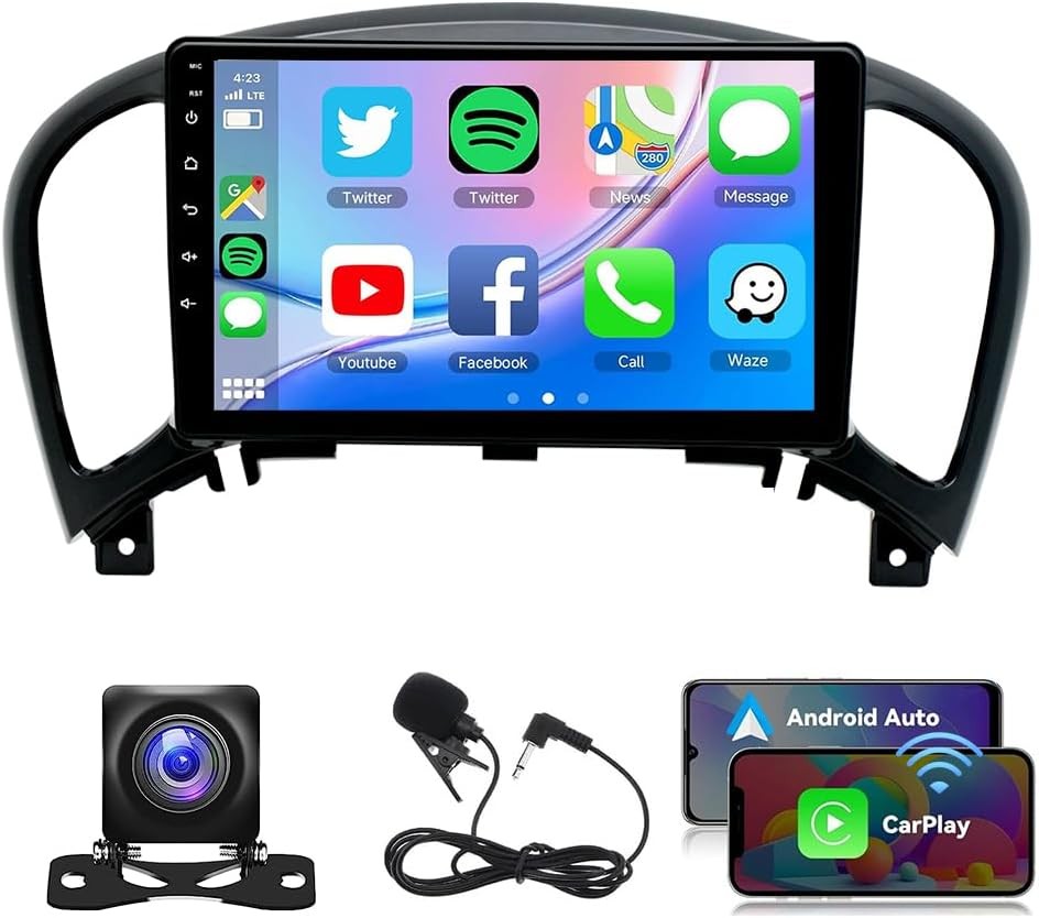 Black 9" Android 14 Car Stereo – CarPlay Multimedia Receiver for Nissan Juke