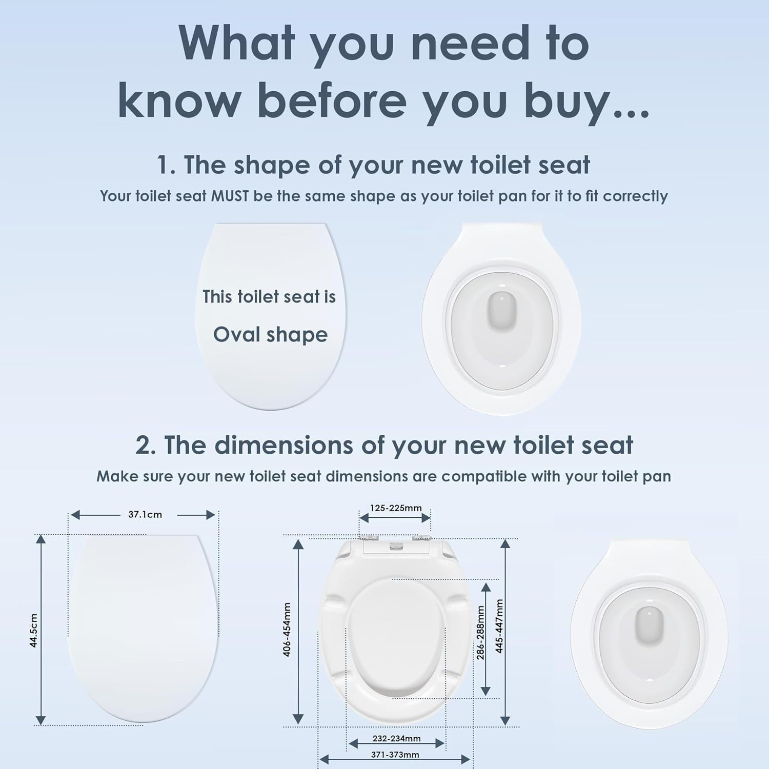 White Oval Toilet Seat Thermoplastic Quick Release Top & Bottom Fix 44.5x37cm